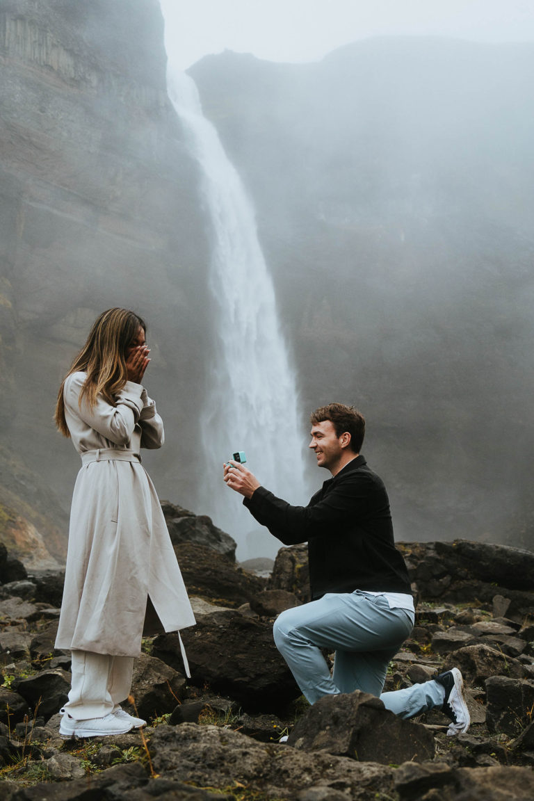 Girlfriend accepting a proposal in Iceland