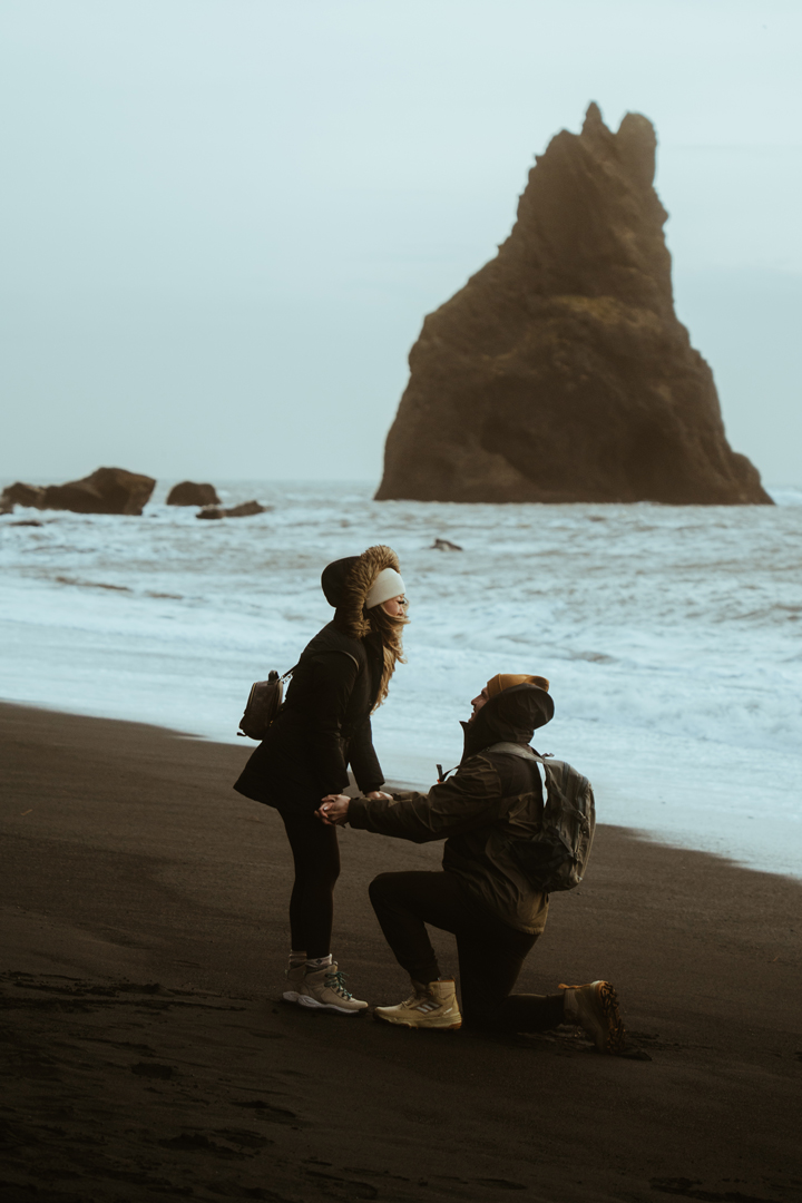 Proposal at black sand beach iceland